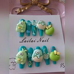 Green and Blue Press-On Nails Size XS Extra Small